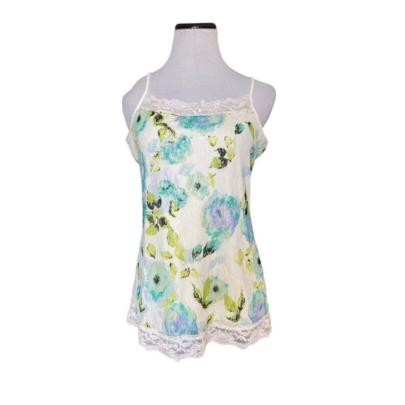 Women Y2K Lace Trim Floral Cami Size XL Blue Overlay Romantic Fairy Coquette - Picture 6 of 14